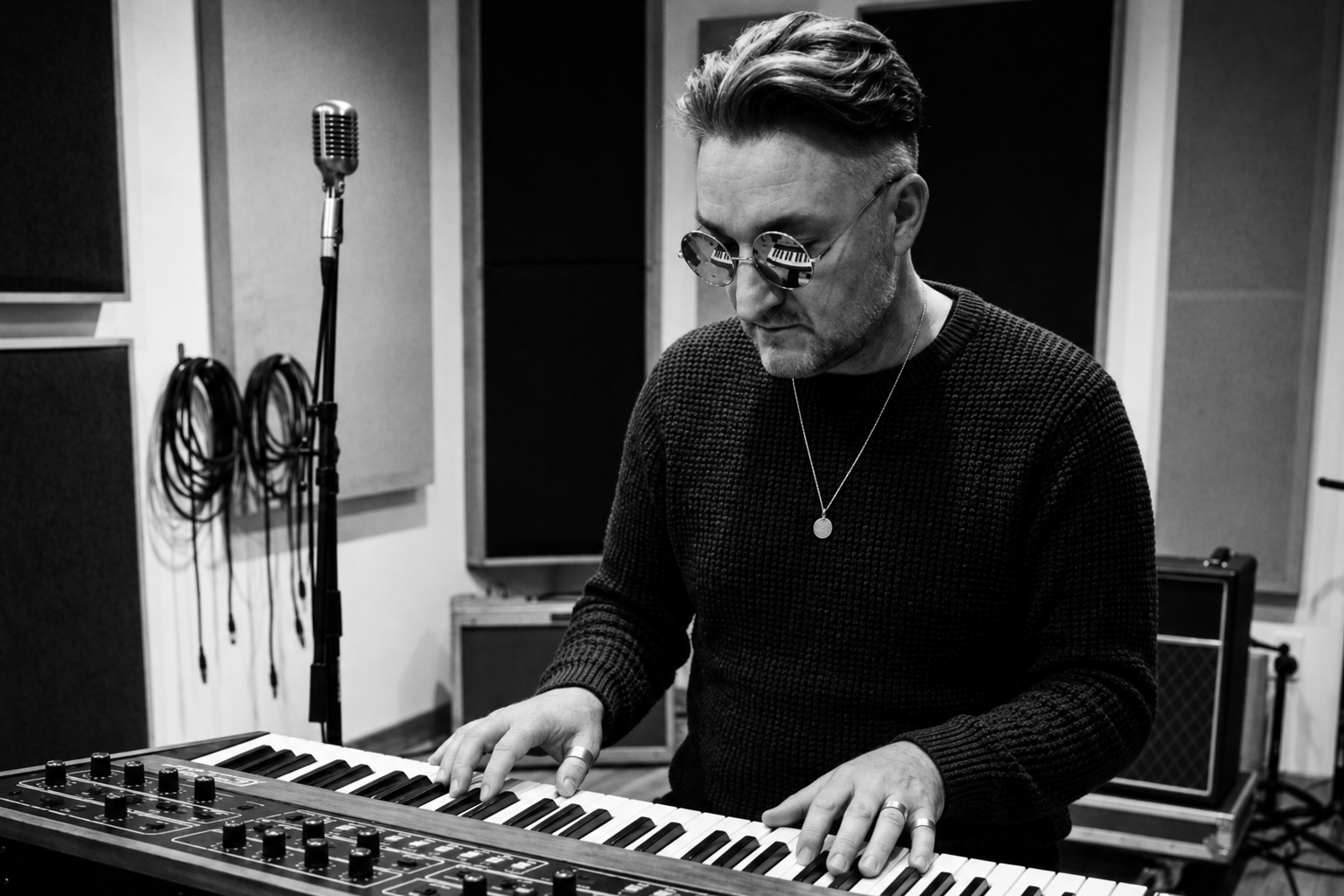 Inside the Collider Project recording studio — keyboard